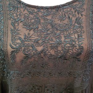 Dark Forrest Green Embrordered BoHo Blouse